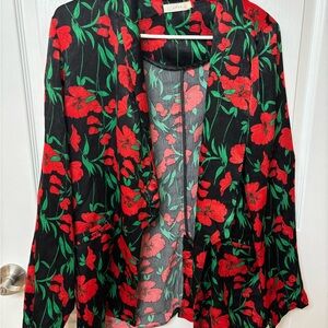 Lush Black and Red Floral Blazer
